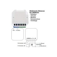 Funk Schalter Set Rolladen Jalousie Steuerung I Funk-Wandschalter mit Funk Einbau Empfänger I Für elektronische Motoren bis 500 Watt I Anschluss an 230V
