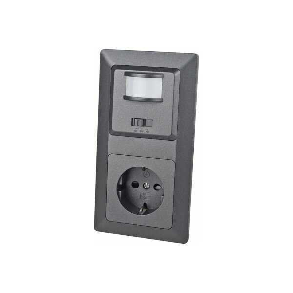 Milos Bewegungsmelder Steckdose Unterputz Innen 2-Draht 230V 160° Sensor I Anschluss ohne Nullleiter I Anthrazit