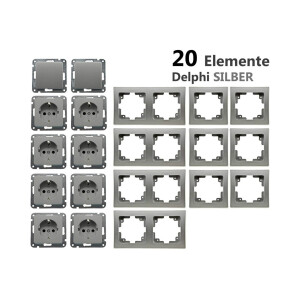 Delphi Steckdose mit Schalter Grau Silber Komplettset 20 Teile
