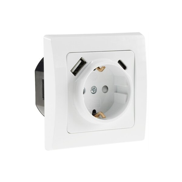 DELPHI Schutzkontakt-Steckdose, weiß 250V~/ 16A, Unterputz, USB-C / PD