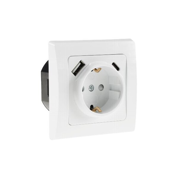 DELPHI Schutzkontakt-Steckdose, weiß 250V~/ 16A, Unterputz, USB-C / PD