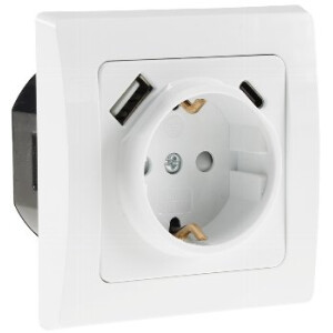 DELPHI Schutzkontakt-Steckdose, weiß 250V~/ 16A, Unterputz, USB-C / PD