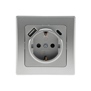 DELPHI Schutzkontakt-Steckdose, silber 250V~/ 16A,...