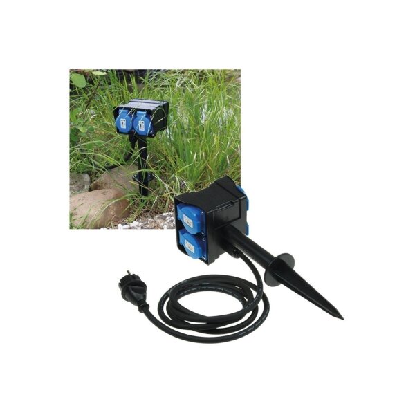 Gartensteckdose 4-fach mit Erdspieß IP44 – 2m H07RN-F