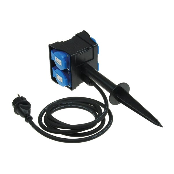 Gartensteckdose 4-fach mit Erdspieß IP44 – 2m H07RN-F
