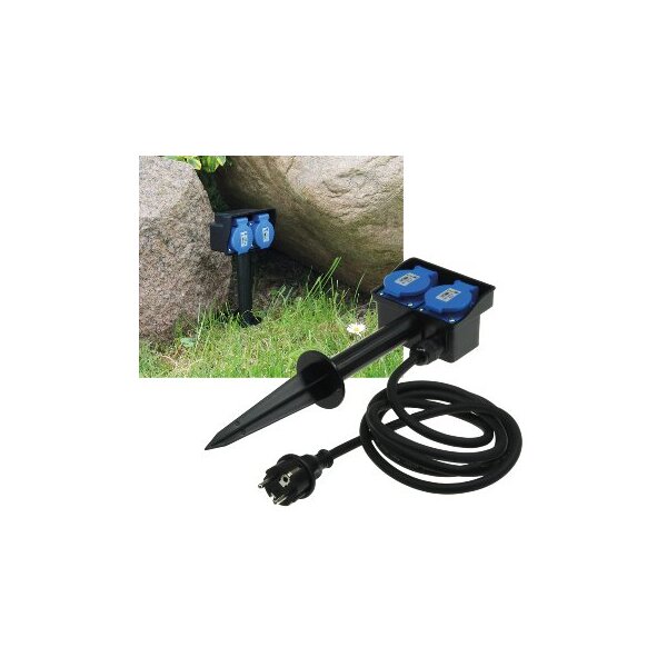 Gartensteckdose mit Erdspieß, 2-fach IP44, 10m Kabel
