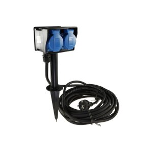 Gartensteckdose mit Erdspieß, 2-fach IP44, 10m Kabel