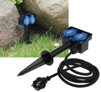 Gartensteckdose mit Erdspieß, 2-fach IP44, 10m Kabel