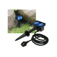 Gartensteckdose mit Erdspieß, 2-fach IP44, 10m Kabel