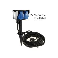 Gartensteckdose mit Erdspieß, 2-fach IP44, 10m Kabel