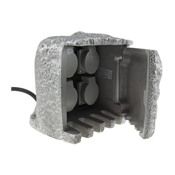 Gartensteckdose "Stone", 4-fach 250V/16A, IP44, inkl. 5m Zuleitung