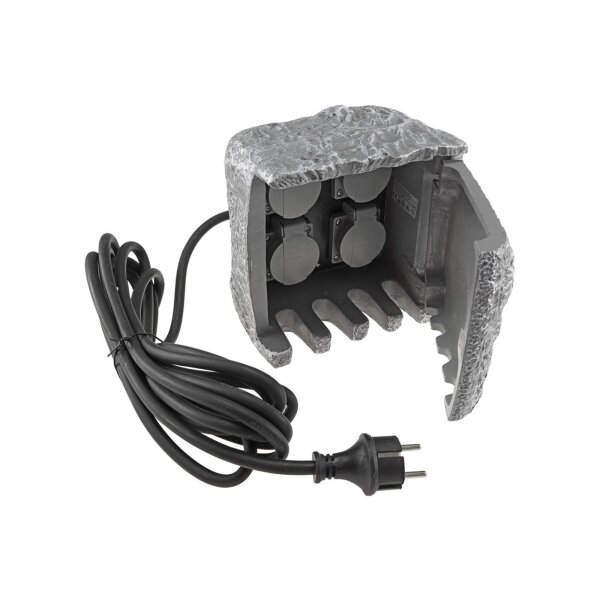 Gartensteckdose "Stone", 4-fach 250V/16A, IP44, inkl. 5m Zuleitung
