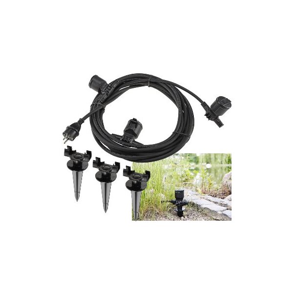 Gartensteckdose für Außen, IP44, 3-fach Einzelsteckdosen, 5+2,5+2,5m