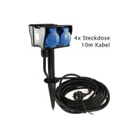 Gartensteckdose mit Erdspieß, 4-fach IP44, 10m Kabel