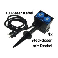 Gartensteckdose mit Erdspieß, 4-fach IP44, 10m Kabel