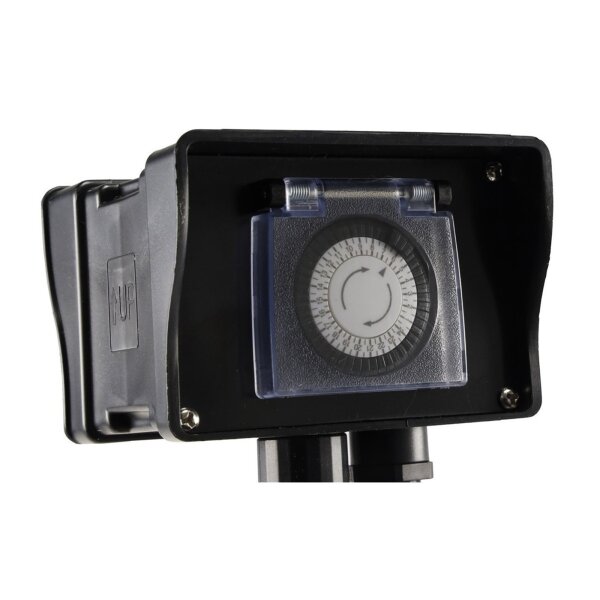 Gartensteckdose mit Erdspieß, 2-fach IP44, 2m Kabel, Zeitschaltuhr