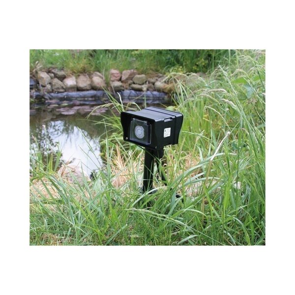 Gartensteckdose mit Erdspieß, 2-fach IP44, 2m Kabel, Zeitschaltuhr