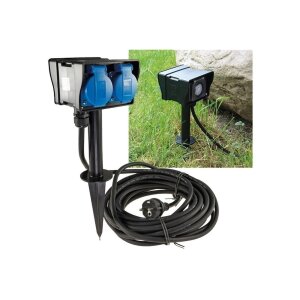 Gartensteckdose mit Erdspieß, 2-fach IP44, 2m...