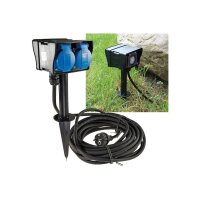 Gartensteckdose mit Erdspieß, 2-fach IP44, 2m Kabel, Zeitschaltuhr