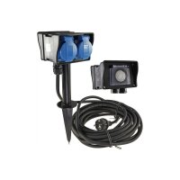 Gartensteckdose mit Erdspieß, 2-fach IP44, 2m Kabel, Zeitschaltuhr