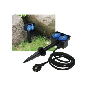 Gartensteckdose mit Erdspieß, 2-fach IP44, 2m Kabel