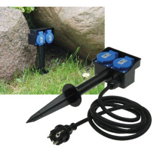 Gartensteckdose mit Erdspieß, 2-fach IP44, 2m Kabel