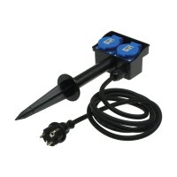 Gartensteckdose mit Erdspieß, 2-fach IP44, 2m Kabel