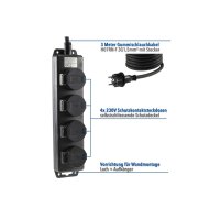 Gartensteckdosenleiste für Außen, 4-fach IP44, 3m Zuleitung