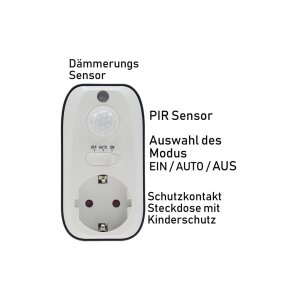 Zwischenstecker mit Bewegungsmelder & Dämmerungssensor | 1200W