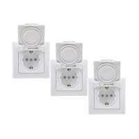 DELPHI Schutzkontakt-Steckdosen 3er-Set – mit Klappdeckel, hochglänzend, 230?V, Innenbereich