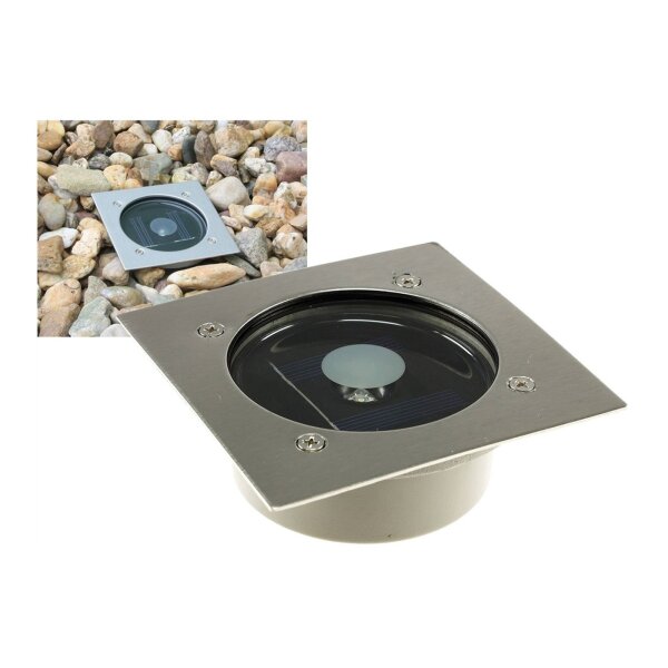 Solar Bodenstrahler „CTB-E“ – Edelstahl, 105×105×40?mm, IP44, trittfest, 600?mAh Akku