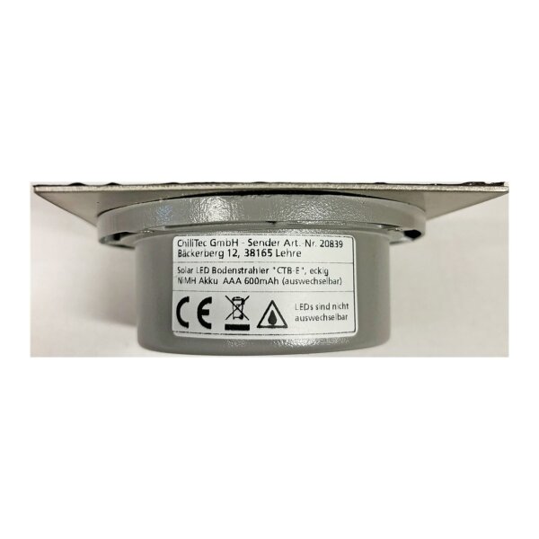 Solar Bodenstrahler „CTB-E“ – Edelstahl, 105×105×40?mm, IP44, trittfest, 600?mAh Akku