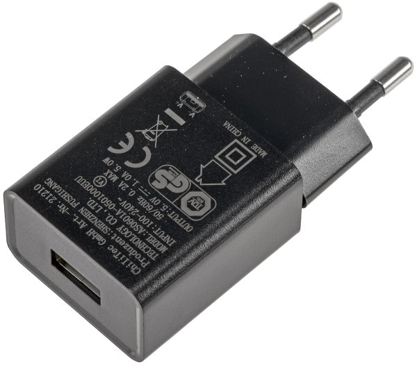 Stecker-Netzteil mit USB "CTN-0510" Ein 110-240V~, Aus 5V=, 1A, 5W