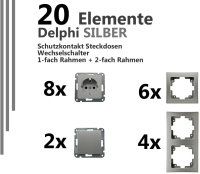 Delphi Steckdose mit Schalter Grau Silber Komplettset 20 Teile