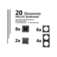 MILOS Schalter & Steckdosen Set Anthrazit 20-teilig