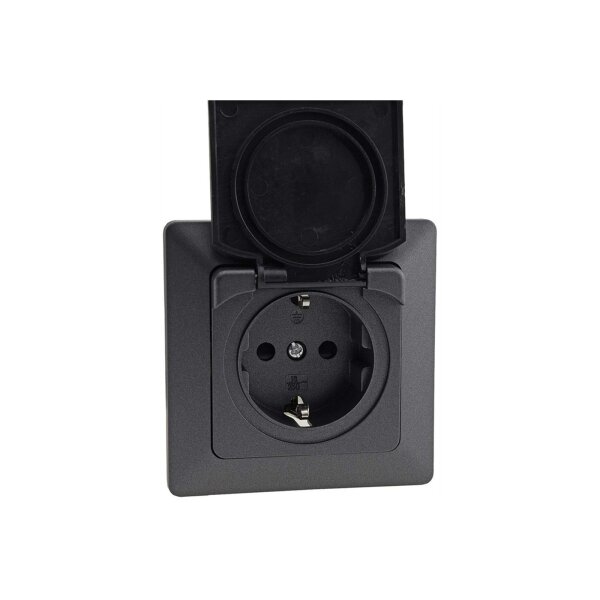 MILOS Steckdose Schalter Unterputz IP44 Aussen Innen Schutzkontakt-Steckdose mit Schutzdeckel Wechselschalter für Feuchtraum 2x 1-fach Rahmen Anthrazit