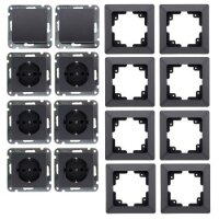 MILOS Steckdose Schalter Set 16-teilig 6x Steckdosen 2x Wechsel-Schalter Klemmanschluss mit 1-fach Rahmen kombinierbar in Mehrfach-Rahmen Anthrazit