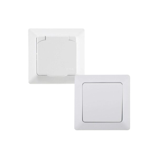 MILOS Steckdose Schalter für Aussen IP44 inkl. Rahmen 230V I Unterputz Wechselschalter Schutzkontakt-Steckdose mit Klappdeckel für Feuchträume Aussenbereich Matt Weiß