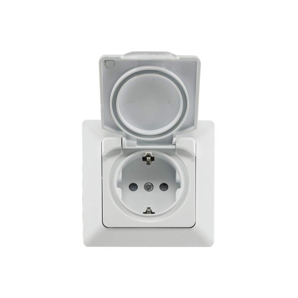 MILOS Steckdose Schalter für Aussen IP44 inkl. Rahmen 230V I Unterputz Wechselschalter Schutzkontakt-Steckdose mit Klappdeckel für Feuchträume Aussenbereich Matt Weiß