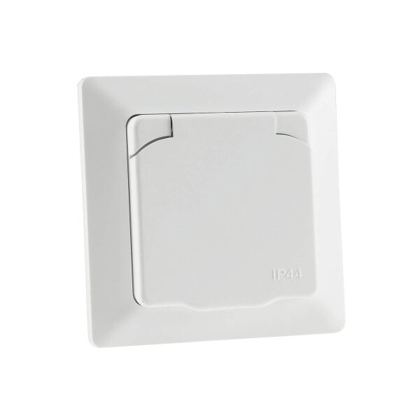 MILOS Steckdose Schalter für Aussen IP44 inkl. Rahmen 230V I Unterputz Wechselschalter Schutzkontakt-Steckdose mit Klappdeckel für Feuchträume Aussenbereich Matt Weiß