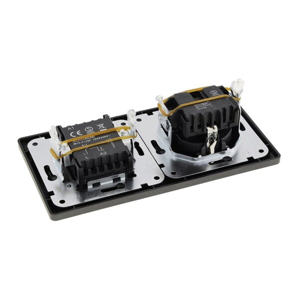 MILOS Steckdose mit Schalter Wechselschalter Grau Anthrazit Doppelrahmen 230V 16A Schutzkontakt-Steckdose Rahmen Unterputz Klemm Anschluss