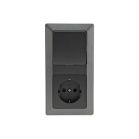 MILOS Steckdose mit Schalter Wechselschalter Grau Anthrazit Doppelrahmen 230V 16A Schutzkontakt-Steckdose Rahmen Unterputz Klemm Anschluss