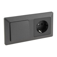 MILOS Steckdose mit Schalter Wechselschalter Grau Anthrazit Doppelrahmen 230V 16A Schutzkontakt-Steckdose Rahmen Unterputz Klemm Anschluss