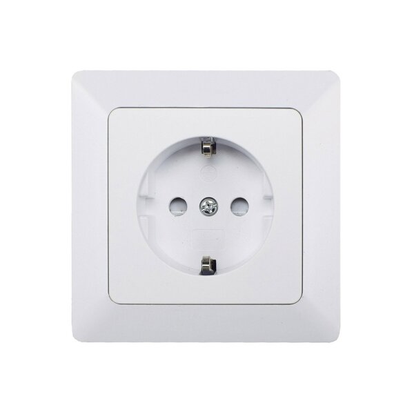 MILOS Schutzkontakt-Steckdose Unterputz 250V / 16A Klemmanschluss Steckdose erhöhtem Berührungsschutz mit Rahmen Weiß