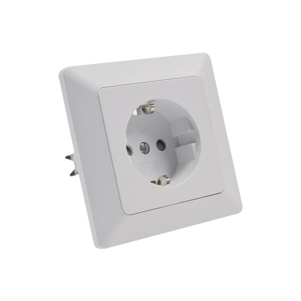 MILOS Schutzkontakt-Steckdose Unterputz 250V / 16A Klemmanschluss Steckdose erhöhtem Berührungsschutz mit Rahmen Weiß