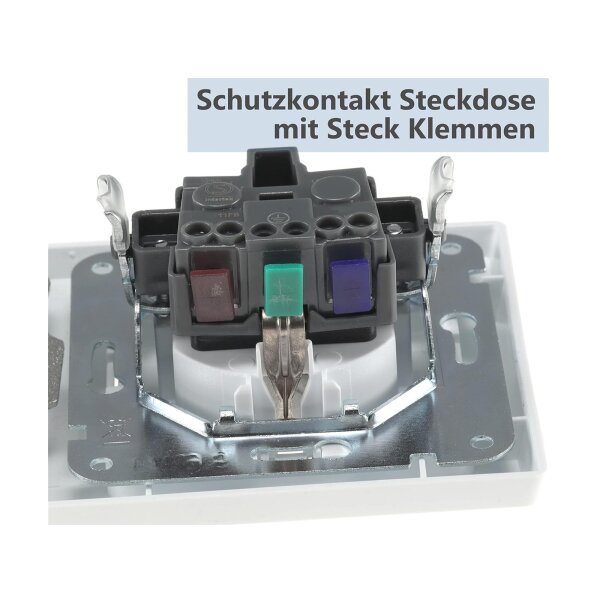 LED-Dimmer mit Steckdose 230V – Weiß matt im Doppelrahmen