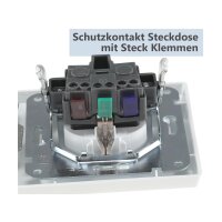 LED-Dimmer mit Steckdose 230V – Weiß matt im Doppelrahmen