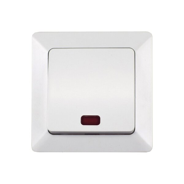 MILOS Kontroll-Schalter mit Lämpchen 250V~/ 10A inkl. Rahmen, Unterputz, weiß matt