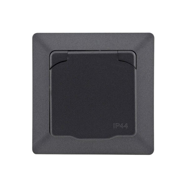 3er Set MILOS IP44 Steckdose Unterputz 3Stück Aussensteckdose mit Klapp-Deckel Schutzkontakt-Steckdose mit Gummidichtung 230V / 16A 1-fach Rahmen Wand Steckdosen Anthrazit