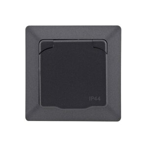 3er Set MILOS IP44 Steckdose Unterputz 3Stück Aussensteckdose mit Klapp-Deckel Schutzkontakt-Steckdose mit Gummidichtung 230V / 16A 1-fach Rahmen Wand Steckdosen Anthrazit